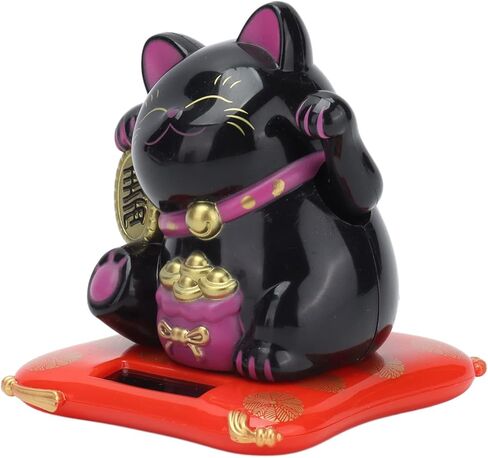 ديكور سيارة لاكي كات من وودسوفت، شاشة عرض منزلية تعمل بالطاقة الشمسية مع ذراع مموج، حظًا سعيدًا وثروة ترحيبًا بالقطط، عرض ديكور المنزل، ديكور فنغ شوي (أسود) in Kuwait