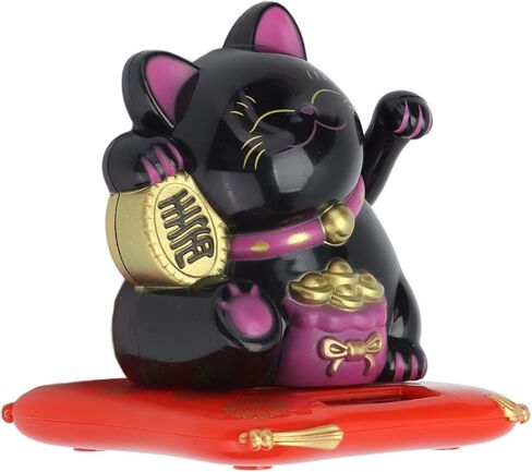 ديكور سيارة لاكي كات من وودسوفت، شاشة عرض منزلية تعمل بالطاقة الشمسية مع ذراع مموج، حظًا سعيدًا وثروة ترحيبًا بالقطط، عرض ديكور المنزل، ديكور فنغ شوي (أسود) in Kuwait