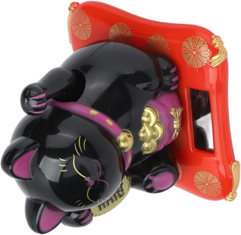 ديكور سيارة لاكي كات من وودسوفت، شاشة عرض منزلية تعمل بالطاقة الشمسية مع ذراع مموج، حظًا سعيدًا وثروة ترحيبًا بالقطط، عرض ديكور المنزل، ديكور فنغ شوي (أسود) in Kuwait