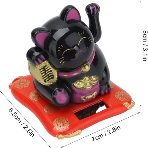 ديكور سيارة لاكي كات من وودسوفت، شاشة عرض منزلية تعمل بالطاقة الشمسية مع ذراع مموج، حظًا سعيدًا وثروة ترحيبًا بالقطط، عرض ديكور المنزل، ديكور فنغ شوي (أسود) in Kuwait