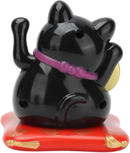 ديكور سيارة لاكي كات من وودسوفت، شاشة عرض منزلية تعمل بالطاقة الشمسية مع ذراع مموج، حظًا سعيدًا وثروة ترحيبًا بالقطط، عرض ديكور المنزل، ديكور فنغ شوي (أسود) in Kuwait