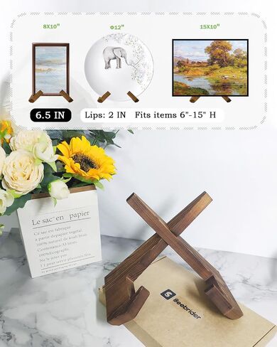 Plate Stands for Display, 6.5 Inch Plate Holder Display Stand Wooden Table Top Decorative Frame Holder Stand for Picture Frame, Plate, Photos, Books, Plaque(1 Pack) in Saudi Arabia