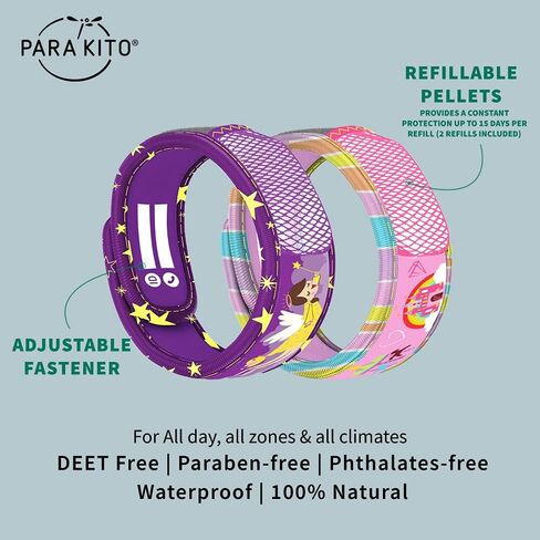 PARA'KITO Mosquito Repellent Pack - 2 Kids Wristbands & 2 Refills Rainbow/Polar Bear in Saudi Arabia