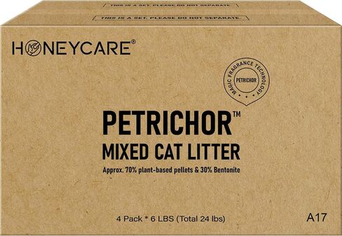 HONEY CARE Petrichor Mix Cat Litter I Tofu Cat Litter I الكريات النباتية الطبيعية والبنتونيت فضلات القطط المستدامة I منخفضة الغبار Qucik Clumping تحكم فائق في الرائحة، حزمة قيمة 24 رطل (6 رطل × 4) in Kuwait