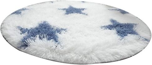 Ultra Soft Bedroom Rug, Round Fluffy Stars Area Rugs, Cute Circle Carpet Plush Rug for Bedroom Living Room Home Decor, Thick Shag Carpet 2 Feet for Kids Aldult (Blue Star) in Kuwait
