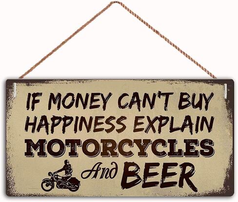 إذا كان المال لا يستطيع شراء السعادة، اشرح الدراجات النارية والبيرة لديكور المنزل لوحة خشبية مقاس 30.48 سم × 15.24 سم، لوحة فنية جدارية معلقة، لافتة زخرفية مضحكة، لافتة حديقة (FC1-MBH2) in Kuwait