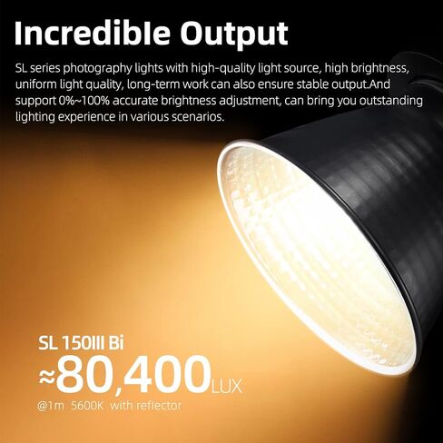 Godox SL150IIIBi 160W LED Continuous Output Lighting, 2800K-6500K Dual Color Temperature, 0%-100% Brightness Adjustment, App Control, Bowens Mount, Suitable for Studio, Still Life, Video Shooting in Saudi Arabia