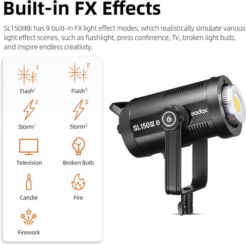Godox SL150IIIBi 160W LED Continuous Output Lighting, 2800K-6500K Dual Color Temperature, 0%-100% Brightness Adjustment, App Control, Bowens Mount, Suitable for Studio, Still Life, Video Shooting in Saudi Arabia