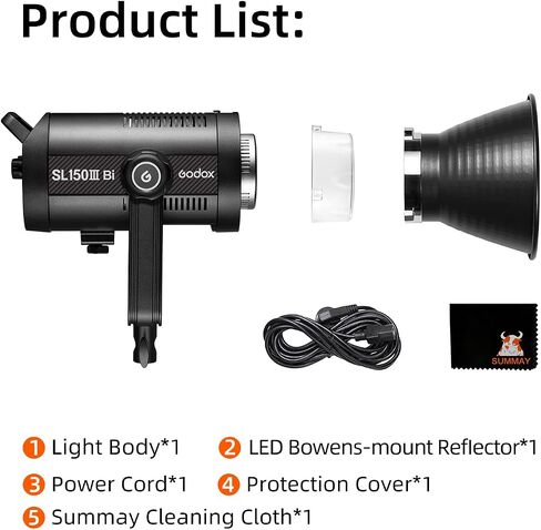Godox SL150IIIBi 160W LED Continuous Output Lighting, 2800K-6500K Dual Color Temperature, 0%-100% Brightness Adjustment, App Control, Bowens Mount, Suitable for Studio, Still Life, Video Shooting in Saudi Arabia
