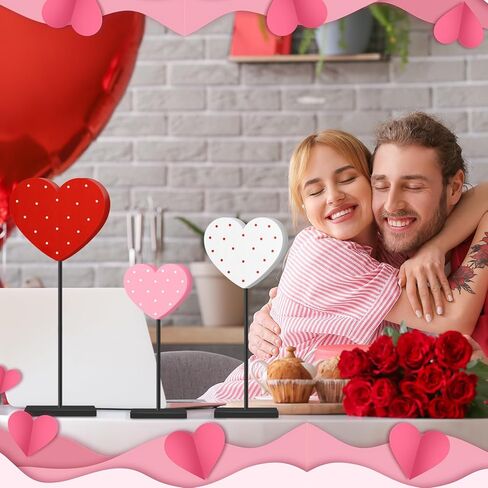 3 قطع لافتة خشبية على شكل قلب أحمر على شكل حامل على الوجهين مطبوعة من الخشب ديكورات قائمة بذاتها ديكورات طاولة عيد الحب علامات زخرفية على سطح الطاولة للمنزل in Kuwait