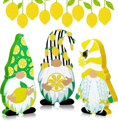 3 Pcs Lemon Gnomes Decor Lemon Wooden Decorations for Kitchen Summer Tiered Tray Gnomes Lemon Wooden Tabletop Centerpiece Farmhouse Lemon Gnome Freestanding Table Signs for Summer Home Decoration in Saudi Arabia