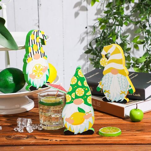 3 Pcs Lemon Gnomes Decor Lemon Wooden Decorations for Kitchen Summer Tiered Tray Gnomes Lemon Wooden Tabletop Centerpiece Farmhouse Lemon Gnome Freestanding Table Signs for Summer Home Decoration in Saudi Arabia