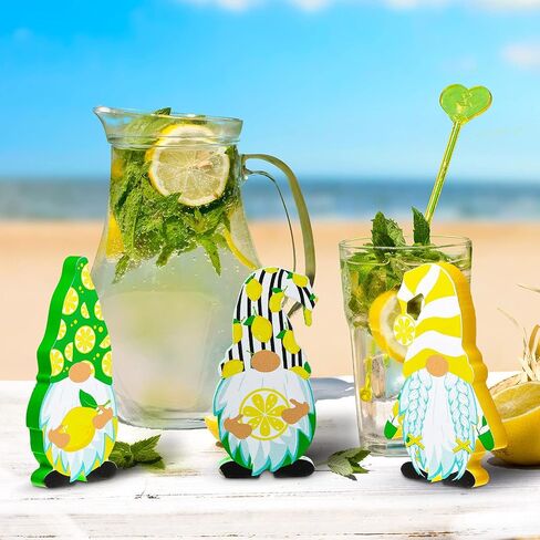 3 Pcs Lemon Gnomes Decor Lemon Wooden Decorations for Kitchen Summer Tiered Tray Gnomes Lemon Wooden Tabletop Centerpiece Farmhouse Lemon Gnome Freestanding Table Signs for Summer Home Decoration in Saudi Arabia