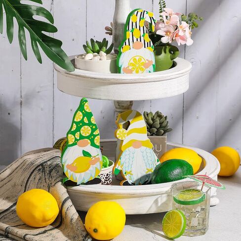 3 Pcs Lemon Gnomes Decor Lemon Wooden Decorations for Kitchen Summer Tiered Tray Gnomes Lemon Wooden Tabletop Centerpiece Farmhouse Lemon Gnome Freestanding Table Signs for Summer Home Decoration in Saudi Arabia