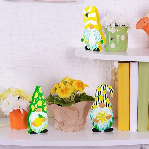 3 Pcs Lemon Gnomes Decor Lemon Wooden Decorations for Kitchen Summer Tiered Tray Gnomes Lemon Wooden Tabletop Centerpiece Farmhouse Lemon Gnome Freestanding Table Signs for Summer Home Decoration in Saudi Arabia