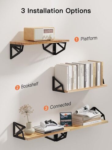 مجموعة أرفف أمادا العائمة مكونة من 4 قطع، رف كتب حائطي لغرفة المعيشة/غرفة النوم/المكتب، أرفف حائط من الخشب الريفي المتفحم الطبيعي، أرفف تخزين وديكور مع دعامة رف معدنية عائمة 6Dx17Wx4.5H بوصة in Kuwait