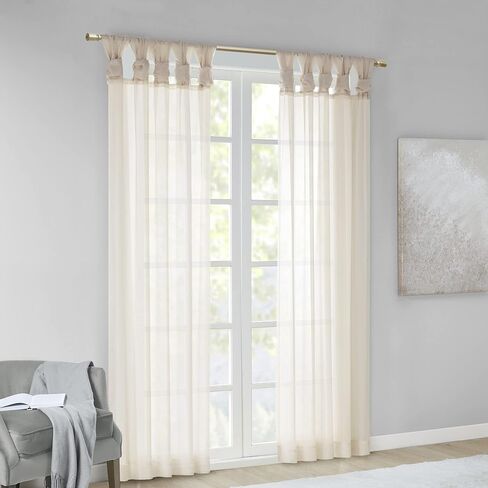 Madison Park Ceres DIY Twisted Tab Sheer Curtain, Pair Panels, Lightweight Window Treatment, Voile Privacy, Light Filtering Drape for Bedroom and Apartment, 50 in x 63 in, Ivory 2 Piece in Saudi Arabia