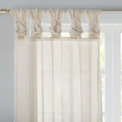 Madison Park Ceres DIY Twisted Tab Sheer Curtain, Pair Panels, Lightweight Window Treatment, Voile Privacy, Light Filtering Drape for Bedroom and Apartment, 50 in x 63 in, Ivory 2 Piece in Saudi Arabia