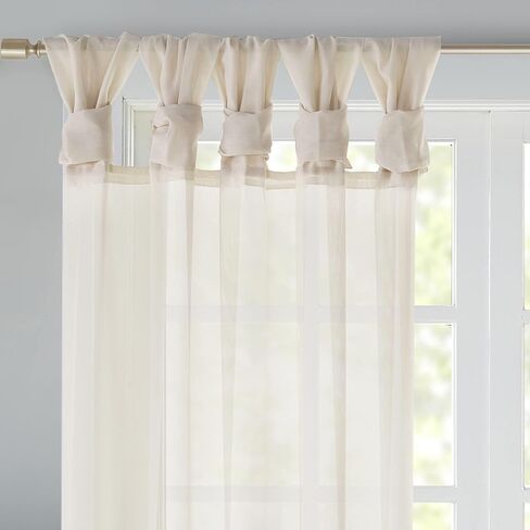 Madison Park Ceres DIY Twisted Tab Sheer Curtain, Pair Panels, Lightweight Window Treatment, Voile Privacy, Light Filtering Drape for Bedroom and Apartment, 50 in x 63 in, Ivory 2 Piece in Saudi Arabia