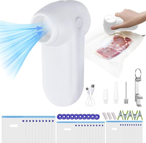 سدادة تفريغ كهربائية لبرطمان ماسون، طقم آلة ختم تفريغ الهواء لمضخة تفريغ محمولة لختم جرة ماسون، مع 20 قطعة من أكياس سحاب سو فيد ومجموعة سدادة تفريغ جرة ماسون in Kuwait