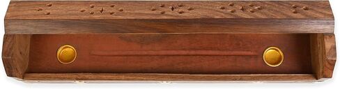2 Pack - Incense Stick Holder - Coffin Style - Wood Incense Stick Burner with BUDDHA Inlays (NATURAL) Handmade with Brass Inlays in Saudi Arabia