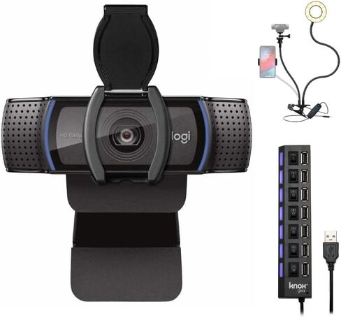 حزمة كاميرا ويب Logitech C920S Pro HD مع موزع USB وحزمة ضوء حلقي (3 قطع) in Kuwait