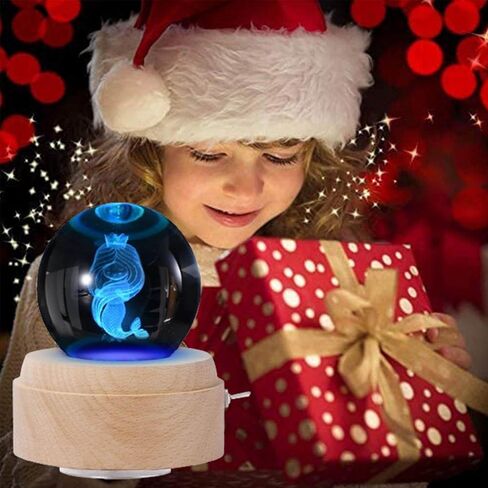 ailgely 3D كريستال الكرة صندوق الموسيقى، صندوق موسيقي دوار مع ضوء LED مضيء، 360 قاعدة خشبية ضوء الليل الدورية، شحن USB، ديكور الغرفة أفضل هدية للفتيات النساء الأطفال أمي in Kuwait