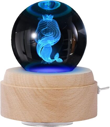 ailgely 3D كريستال الكرة صندوق الموسيقى، صندوق موسيقي دوار مع ضوء LED مضيء، 360 قاعدة خشبية ضوء الليل الدورية، شحن USB، ديكور الغرفة أفضل هدية للفتيات النساء الأطفال أمي in Kuwait