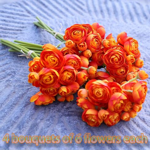 24 Pcs Mini Ranunculus Artificial Flowers with Real Touch Stems 11.5", Silk Flowers Arrangements for Home Decor Indoor (White) in Saudi Arabia
