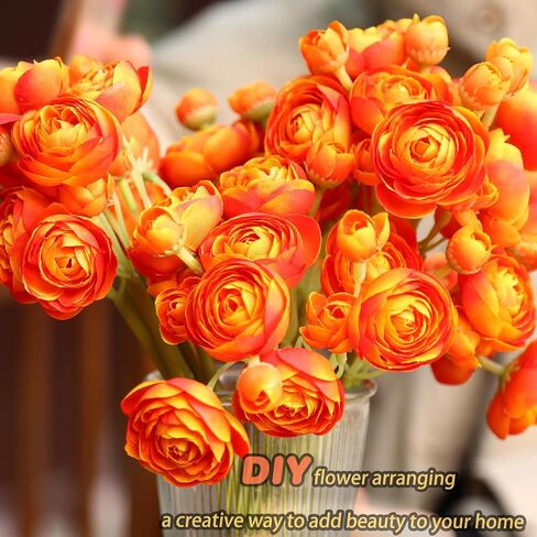 24 Pcs Mini Ranunculus Artificial Flowers with Real Touch Stems 11.5", Silk Flowers Arrangements for Home Decor Indoor (White) in Saudi Arabia