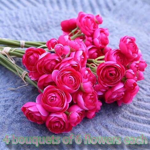 24 Pcs Mini Ranunculus Artificial Flowers with Real Touch Stems 11.5", Silk Flowers Arrangements for Home Decor Indoor (White) in Saudi Arabia