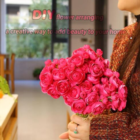 24 Pcs Mini Ranunculus Artificial Flowers with Real Touch Stems 11.5", Silk Flowers Arrangements for Home Decor Indoor (White) in Saudi Arabia