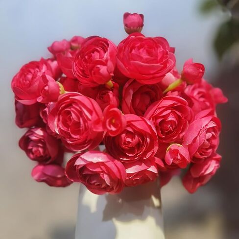 24 Pcs Mini Ranunculus Artificial Flowers with Real Touch Stems 11.5", Silk Flowers Arrangements for Home Decor Indoor (White) in Saudi Arabia