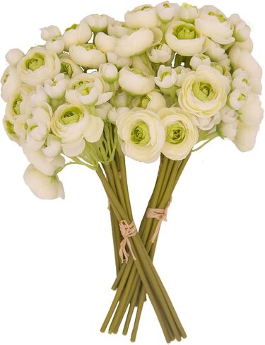 24 Pcs Mini Ranunculus Artificial Flowers with Real Touch Stems 11.5", Silk Flowers Arrangements for Home Decor Indoor (White) in Saudi Arabia