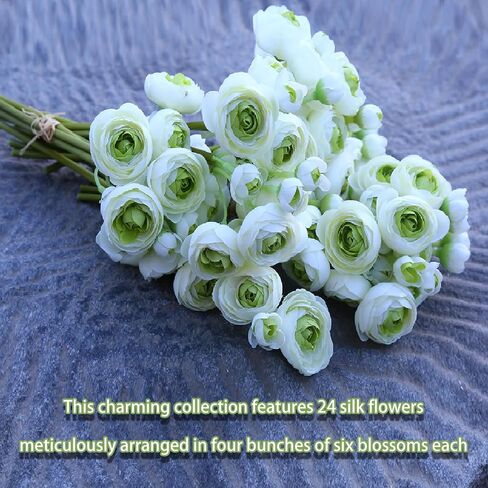 24 Pcs Mini Ranunculus Artificial Flowers with Real Touch Stems 11.5", Silk Flowers Arrangements for Home Decor Indoor (White) in Saudi Arabia