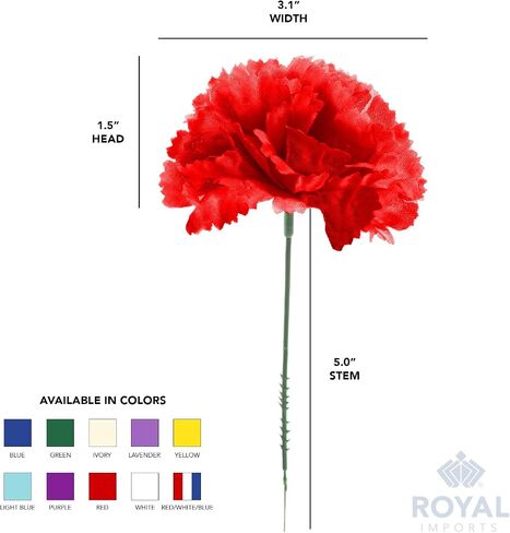 القرنفل الاصطناعي من Royal Imports، زهور صناعية حريرية، لترتيبات الجنازة، باقات الزفاف، أكاليل المقابر، الحرف اليدوية - 100 سيقان فردية 5 بوصات - وردي فاقع in Kuwait