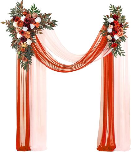 Wedding Arch Flowers Kit (Pack of 4), 2pcs Artificial Dusty Blue Flower Arrangements with 2pcs Draping Fabric Arch Floral Swag for Wedding Ceremony and Reception Backdrop Decoration in Kuwait