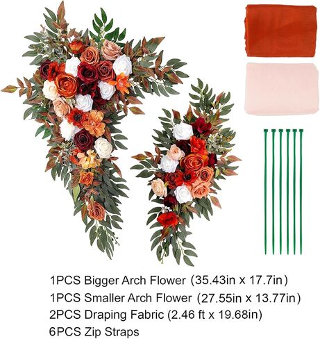 Wedding Arch Flowers Kit (Pack of 4), 2pcs Artificial Dusty Blue Flower Arrangements with 2pcs Draping Fabric Arch Floral Swag for Wedding Ceremony and Reception Backdrop Decoration in Kuwait