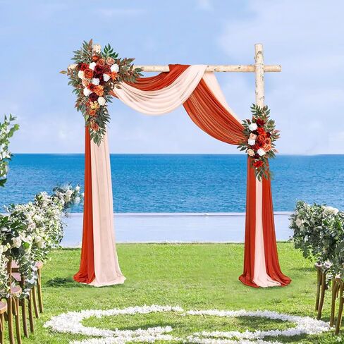 Wedding Arch Flowers Kit (Pack of 4), 2pcs Artificial Dusty Blue Flower Arrangements with 2pcs Draping Fabric Arch Floral Swag for Wedding Ceremony and Reception Backdrop Decoration in Kuwait