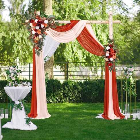 Wedding Arch Flowers Kit (Pack of 4), 2pcs Artificial Dusty Blue Flower Arrangements with 2pcs Draping Fabric Arch Floral Swag for Wedding Ceremony and Reception Backdrop Decoration in Kuwait