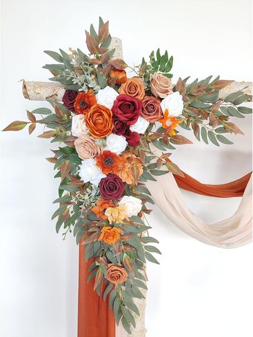 Wedding Arch Flowers Kit (Pack of 4), 2pcs Artificial Dusty Blue Flower Arrangements with 2pcs Draping Fabric Arch Floral Swag for Wedding Ceremony and Reception Backdrop Decoration in Kuwait