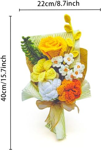 Crochet Bouquets, Crocheted Yarn Flowers, Handmade Crochet Rose Dandelion Balls Winterberry Fern Leaf as a Gift for Lover, Family,Friends.Finished Bouquet(Brown) in Kuwait