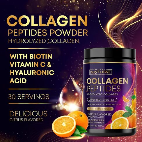 Collagen Powder, Hydrolyzed Type 1 & 3 Peptides, Grass-Fed with Hyaluronic Acid and Vitamin C, Healthy Hair, Skin, Nails, Bones & Joints, Keto & Paleo Friendly, Non-GMO, Citrus Flavor – 30 Servings in Saudi Arabia