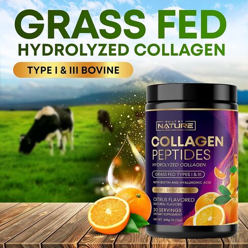 Collagen Powder, Hydrolyzed Type 1 & 3 Peptides, Grass-Fed with Hyaluronic Acid and Vitamin C, Healthy Hair, Skin, Nails, Bones & Joints, Keto & Paleo Friendly, Non-GMO, Citrus Flavor – 30 Servings in Saudi Arabia