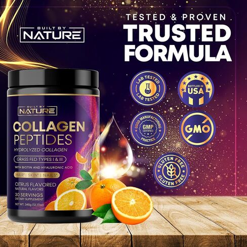 Collagen Powder, Hydrolyzed Type 1 & 3 Peptides, Grass-Fed with Hyaluronic Acid and Vitamin C, Healthy Hair, Skin, Nails, Bones & Joints, Keto & Paleo Friendly, Non-GMO, Citrus Flavor – 30 Servings in Saudi Arabia