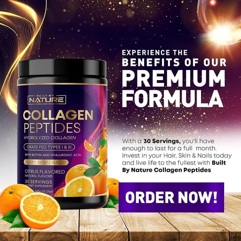 Collagen Powder, Hydrolyzed Type 1 & 3 Peptides, Grass-Fed with Hyaluronic Acid and Vitamin C, Healthy Hair, Skin, Nails, Bones & Joints, Keto & Paleo Friendly, Non-GMO, Citrus Flavor – 30 Servings in Saudi Arabia