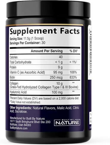 Collagen Powder, Hydrolyzed Type 1 & 3 Peptides, Grass-Fed with Hyaluronic Acid and Vitamin C, Healthy Hair, Skin, Nails, Bones & Joints, Keto & Paleo Friendly, Non-GMO, Citrus Flavor – 30 Servings in Saudi Arabia