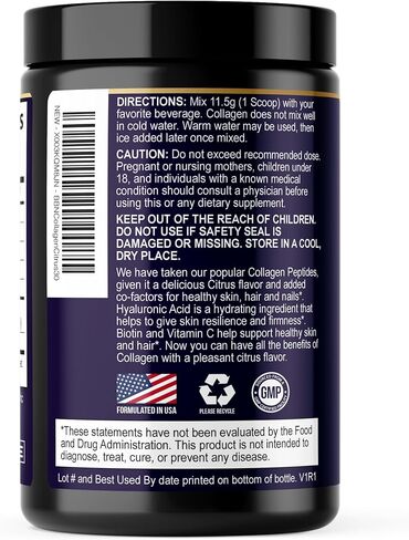 Collagen Powder, Hydrolyzed Type 1 & 3 Peptides, Grass-Fed with Hyaluronic Acid and Vitamin C, Healthy Hair, Skin, Nails, Bones & Joints, Keto & Paleo Friendly, Non-GMO, Citrus Flavor – 30 Servings in Saudi Arabia