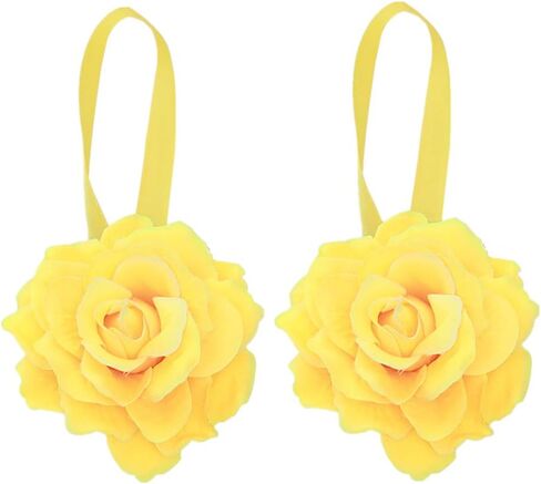 Moraphee 2Pcs Curtain Buckle Tiebacks Rope with Magnets Stick Anywhere Holdbacks for Window Curtain Rope Length 40cm Rose Flower-Yellow in Saudi Arabia