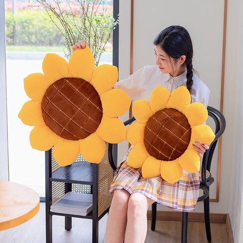 LEVINIS Yellow Sunflower Shape Chair Pads Large Throw Pillows Soft Velvet Decorative Reversible Pillow Cushion Mat for Bed Car Couch Chair Sofa Office 27'' in Kuwait